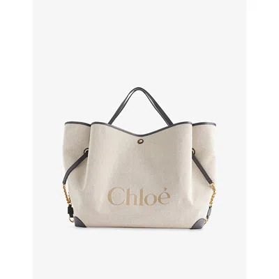 Chloé Womens Black Navy Clover Large Cotton-canvas Tote Bag In White