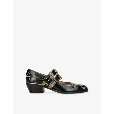 Chloé Womens Black Susan Studded Leather Heeled Mary Jane Pumps Eur 39 / 6 Uk