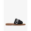 Chloé Woody Flat Logo Ribbon Slide Sandals In Black