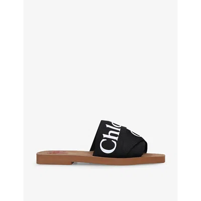 CHLOÉ WOMENS WOODY LOGO-PRINT CANVAS SANDALS BLACK EUR 36 / 3 UK