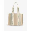Chloé Womens Woody Medium Linen Tote Bag Bluish Green