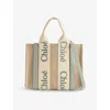 Chloé Womens Woody Small Linen Tote Bag Bluish Green