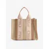 Chloé Womens Woody Small Linen Tote Bag Blushy Beige