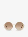 Chloé Ch0047s Metal Scalloped Round-frame Sunglasses In Brown