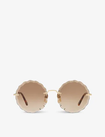 Chloé Ch0047s Metal Scalloped Round-frame Sunglasses In Brown