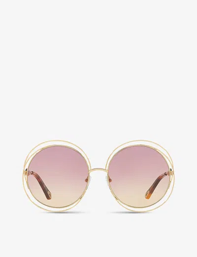 Chloé Logo-engraved Round-frame Sunglasses In Pink Grad