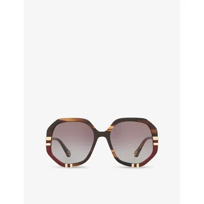Chloé Womens Brown Ch0105s Hexagonal-frame Acetate Sunglasses In Pink