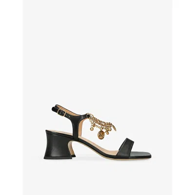 Chloé Womens Black  Charms Leather Heeled Sandals Eur 40 / 7 Uk