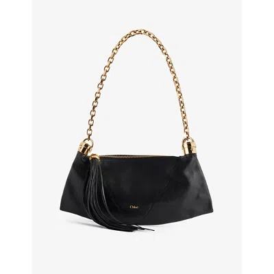 Chloé Womens Foulard Tassel Leather Shoulder Bag Black