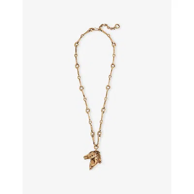 Chloé Womens Vintage Gold Horse Brass Pendant Necklace