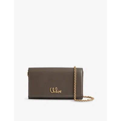 Chloé Womens Iconic Leather Wallet On Chain Flannel Grey In Gold