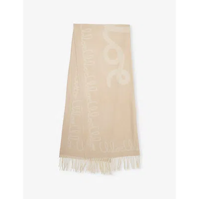 Chloé Womens Iconic Logo-print Jacquard Wool Scarf Lovely Beige