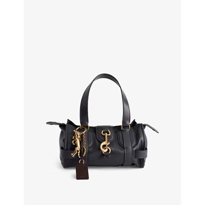 Chloé Womens Kerala 25 Small Leather Shoulder Bag Black Navy