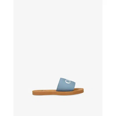 Chloé Womens Blue Logo-print Woven Slides Eur 28 / 10 Uk