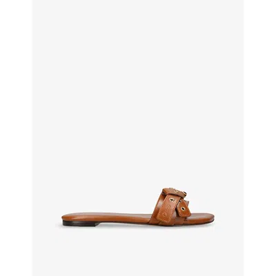 Chloé Womens Mae Paddington-buckle Flat Leather Slides Ta In Clay Brown