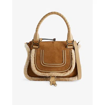 Chloé Womens Summery Beige Marcie Suede And Shearling Top-handle Bag