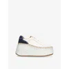 Chloé Womens White/navy Nama Wedge Leather Trainers Eur 40 / 7 Uk