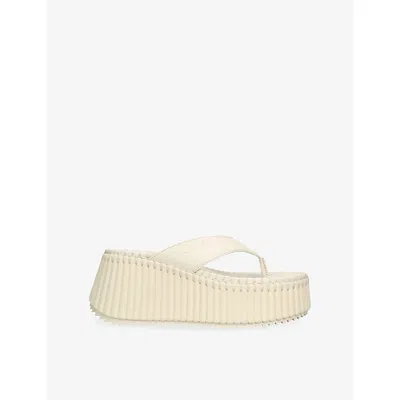 Chloé Womens White Nama Wedge Platform Leather Slides Eur 39 / 6 Uk In Multi