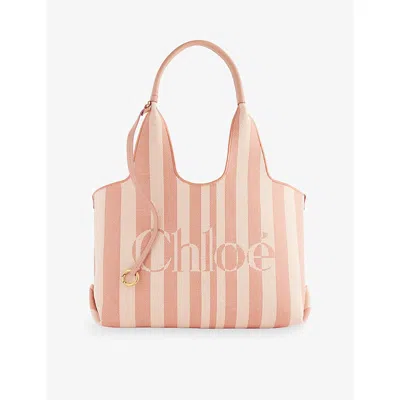 Chloé Womens Nougat Striped Logo Cotton-canvas Tote Bag In Pink
