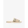 CHLOÉ WOMENS BEIGE COMB WOODY LOGO-EMBROIDERED LINEN MULES EUR 36 / 3 UK