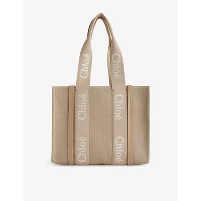 Chloé Womens Boyish Brown Woody Medium Linen Tote Bag