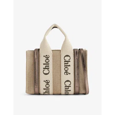 Chloé Womens Shiny Grey Woody Mini Linen Tote Bag