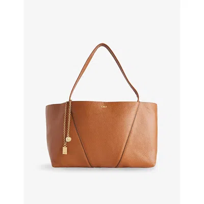 Chloé Womens Clay Brown Spin Large Leather Tote Bag