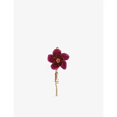 Chloé Womens Crushed Violet Flower Raffia And Metal Bag Charm In Red