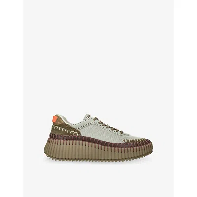 Chloé Womens Dark Green Nama Runner Woven Trainers Eur 39 / 6 Uk