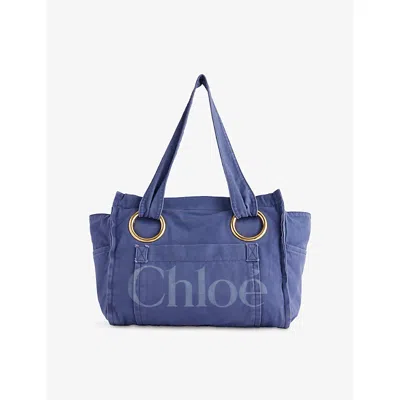 Chloé Womens Evening Blue Plage Medium Cotton Tote Bag