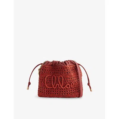 Chloé Womens Ginger Red Summer Banana Raffia Drawstring Pouch