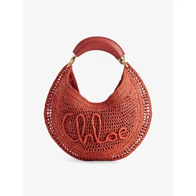CHLOÉ WOMENS GINGER RED SUMMER BANANA RAFFIA HOBO BAG