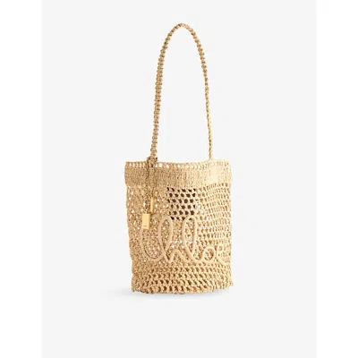 Chloé Womens Summer Banana Small Raffia Tote Bag Hot Sand