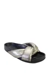 Chloé Womens Leather Metallic Puffy Cross Strap Slides Sandals Silver In Silver