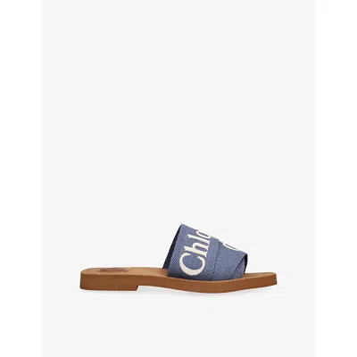 Chloé Womens Mid Blue Woody Canvas Sandals Eur 39 / 6 Uk