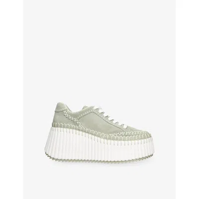 Chloé Womens Pale Green Nama Runner Platform Suede Trainers Eur 38/5 Uk