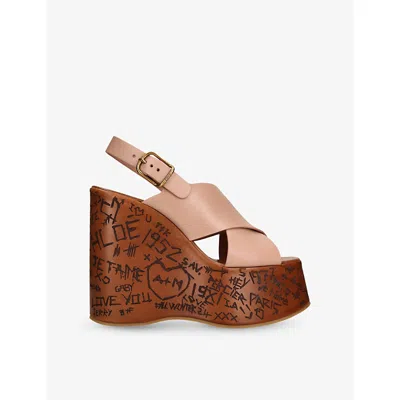 Chloé Womens Pink Maxime Leather Platform Wedge Sandals Eur 36 / 3 Uk