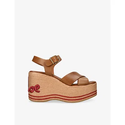 Chloé Womens Chloe Sand Raffia Wedge Heeled Sandals In Multi