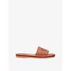 Chloé Womens Pink Striped Raffia Flat Sandals Eur 39 / 6 Uk In Brown