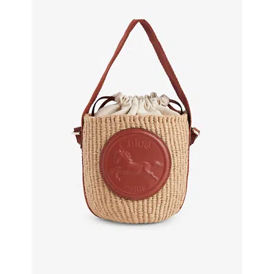 Chloé Mini Horse Medal Basket Bag In Natural Fibres Brown Size Onesize 100% Paper Yarn, Calf-skin Leather In Sepia Brown