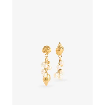 Chloé Womens Vintage Gold Shell-motif Pendant Brass Earrings