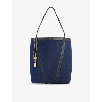 Chloé Womens Submarine Blue Spin Medium Denim And Leather Tote Bag