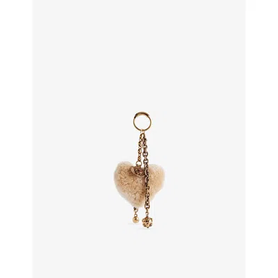 Chloé Womens Summery Beige Symbols Heart Shearling Bag Charm In Gold