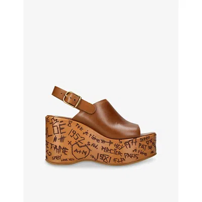 CHLOÉ WOMENS TAN MAXIME PLATFORM-SOLE LEATHER WEDGES EUR 41 / 8 UK