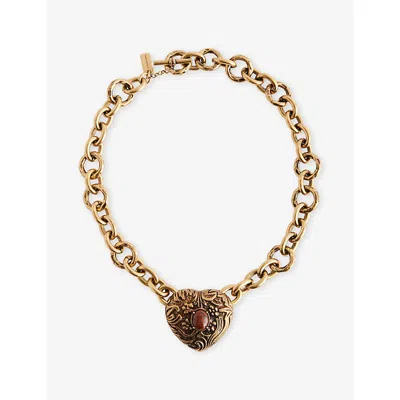 Chloé Womens Gold And Black The Château Treasure Brass And Obsidian Necklace