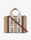 Chloé Women Woody Mini Canvas Tote In White - Brown 1