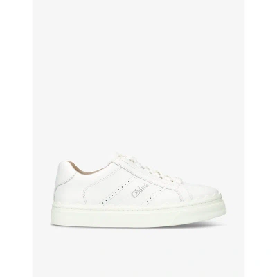 CHLOÉ WOMENS WHITE LAUREN PERFORATED LEATHER LOW-TOP TRAINERS EUR 37 / 4 UK