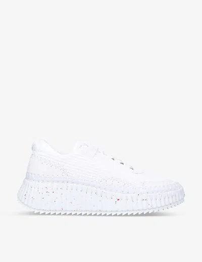 Chloé Nama Embroidered Suede And Recycled Mesh Trainers In White