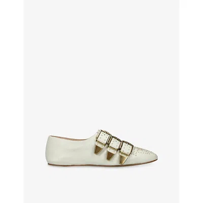 Chloé Womens White Susan Buckled Flat Leather Pumps Eur 38.5 / 5.5 Uk