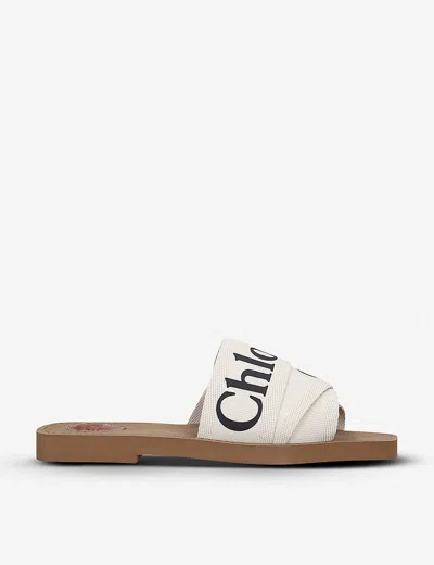 CHLOÉ WOMENS WOODY LOGO-PRINT CANVAS SANDALS WHITE EUR 42/ 9 UK,34146462